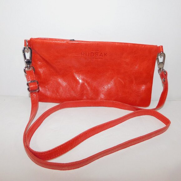 RUDSAK Burnt Orange leather Halo Mini Clutch Crossbody Bag  Purse Wallet - Picture 1 of 9